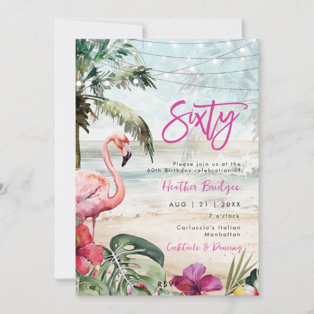 Invitation plage tropicale flamingo 60e anniversaire (Devant)