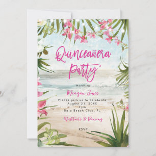 Invitation plage tropicale fleurie quinceanera