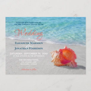 Invitation Plage tropicale Mariage Coral Seashell Moderne