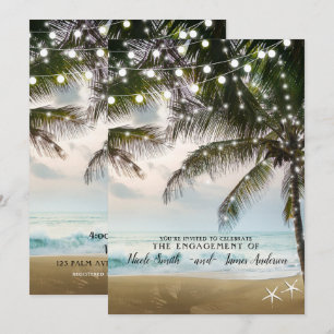 Invitation Plage Tropicale Océan Palmiers Lumières Fiançaille