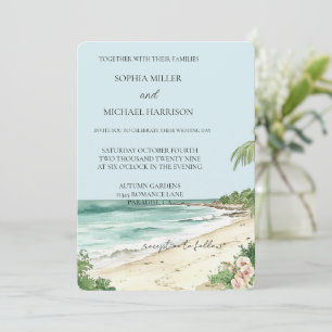 Invitation Plage tropicale Orchidée rose Mariage floral