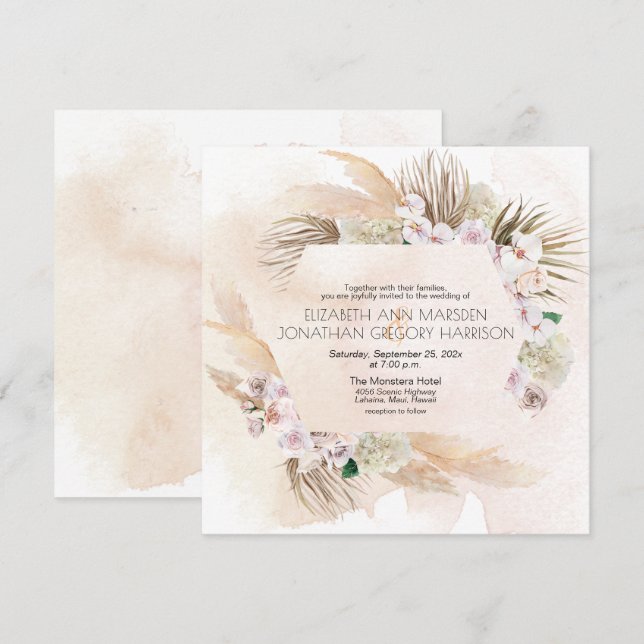 Invitation Plage tropicale Orchidées Mer avoine Tons Terre (Devant / Derrière)
