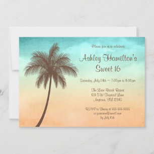 Invitation Plage tropicale Palm Tree Sweet 16