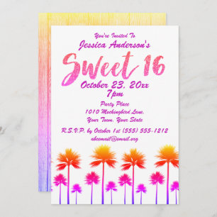 Invitation Plage tropicale Palm Trees Sweet sixteen