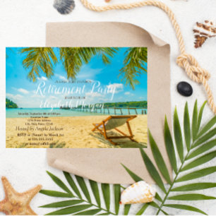 Invitation Plage Tropicale, Palmier, Chaise Fête de Retraite