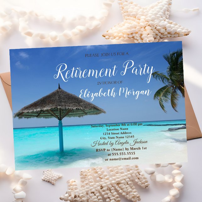 Invitation Plage tropicale, Palmier, Fête de retraite relaxan (Créateur téléchargé)