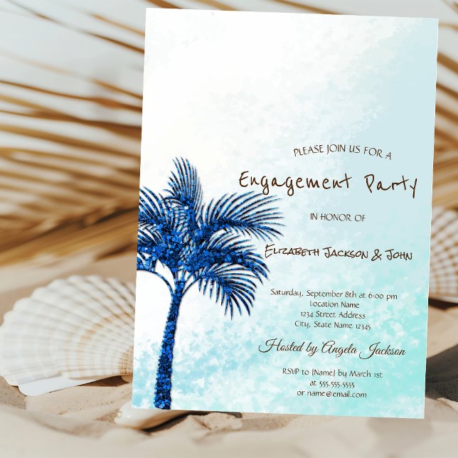 Invitation Plage tropicale, Parties scintillant Blue Palms Fi (Créateur téléchargé)