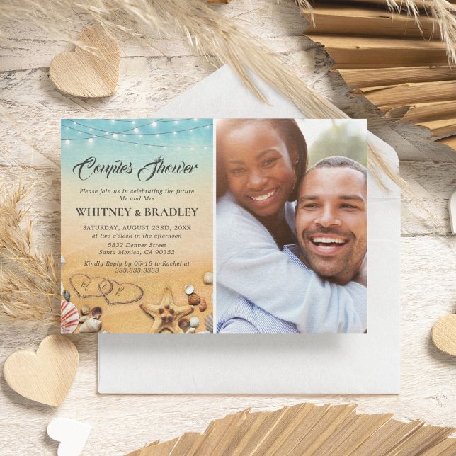 Invitation Plage Tropicale Photo de Couple Mariage Douche (Créateur téléchargé)
