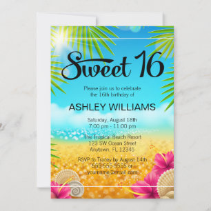 Invitation Plage tropicale Pink Hibiscus Sweet 16 Anniversair