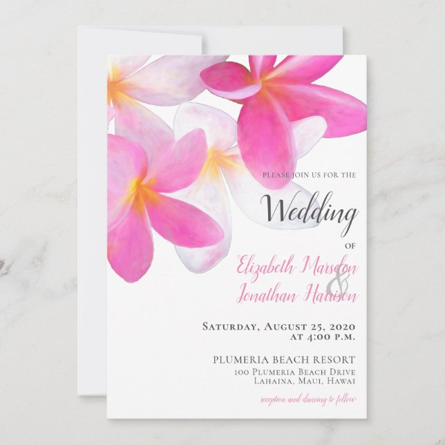 Invitation Plage tropicale Plumeria rose Floral Hawaii Mariag (Devant)