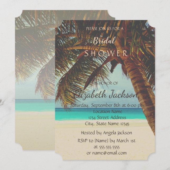 Invitation Plage Tropicale, Réception de Mariage aux Palmiers (Devant / Derrière)