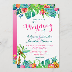 Invitation Plage tropicale rose Turquoise Floral Ombre Mariag