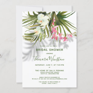 Invitation Plage Tropicale Vert Ombre Rose Floral Douche