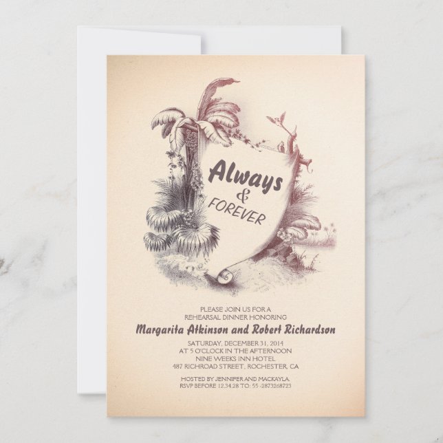 Invitation Plage tropicale vintage | dîner de répétition (Devant)