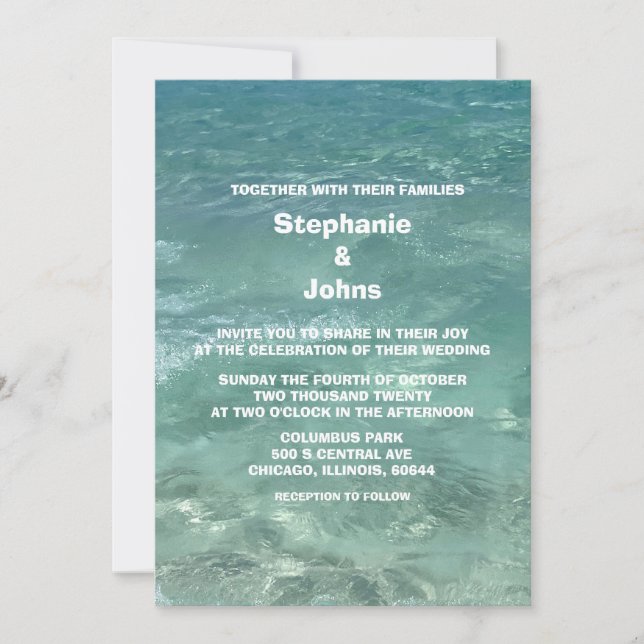 Invitation Plage Turquoise Eau Turquoise Destination Mariage (Devant)