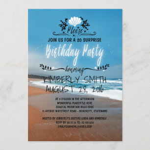 Invitation Plage Whimsical et Bleu mer fête d'anniversaire