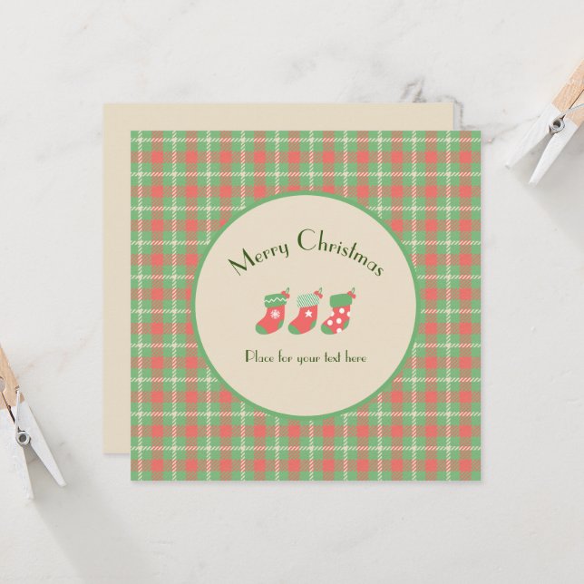 Invitation Plaid à base verte de Noël (Devant/Arrière en situation)