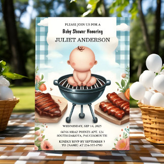 Invitation Plaid Babyq Fun Food Steak Beef Bbq Baby shower