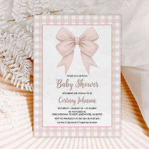 Invitation Plaid Beige Et Baby shower Bow Beige