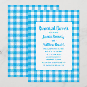 Invitation Plaid Blue White En vichy Country Rehearer Dîner