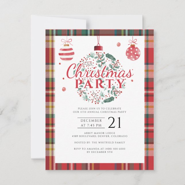 Invitation Plaid Christmas Holiday Office Party Russe (Devant)