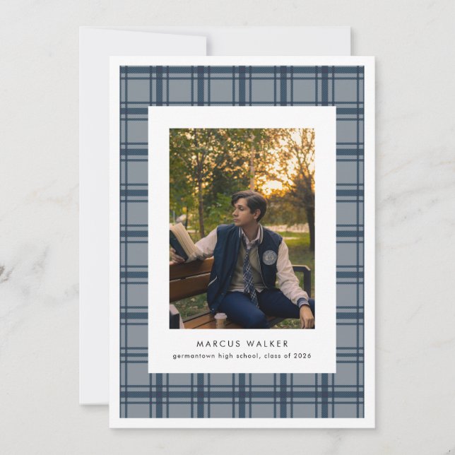 Invitation Plaid Elegant Photo Graduation Announcement (Devant)