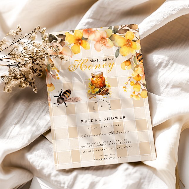 Invitation Plaid Floral Elle A Trouvé Sa Mariée De Miel (Créateur téléchargé)