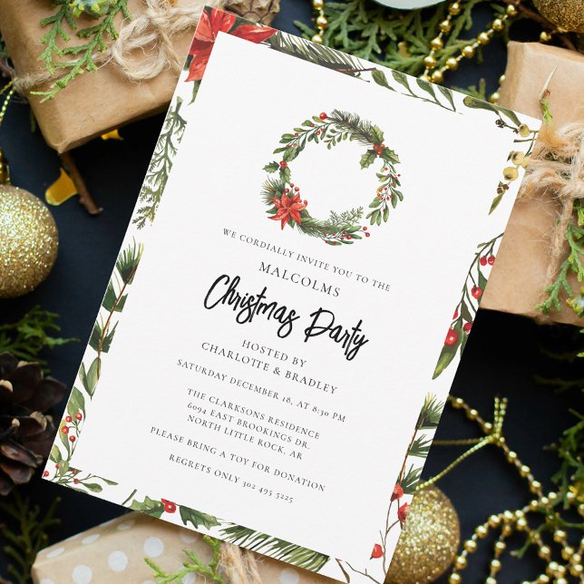 Invitation Plaid Floral Red Berries fête de Noël Tartan (Rustic Christmas Holidays Botanical Red Berries Malcolm Tartan Party Invitation)
