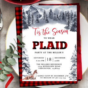 Invitation Plaid Party Winter Mountains et Fox Buffalo Plaid