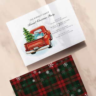 Invitation Plaid Red Truck Christmas Party