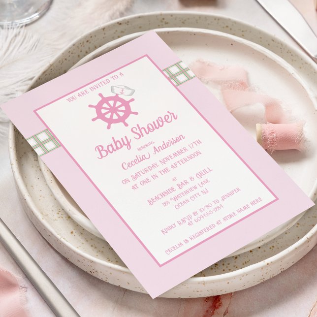Invitation Plaid rose Nautique Baby Girl Douche (Créateur téléchargé)