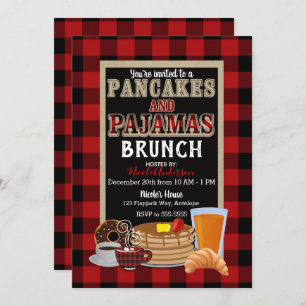 Invitation Plaid rouge de Buffalo de brunch de crêpes et de