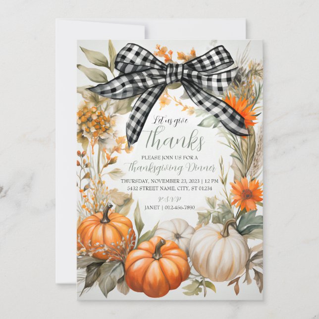 Invitation Plaid Thanksgiving Dinner Party (Devant)