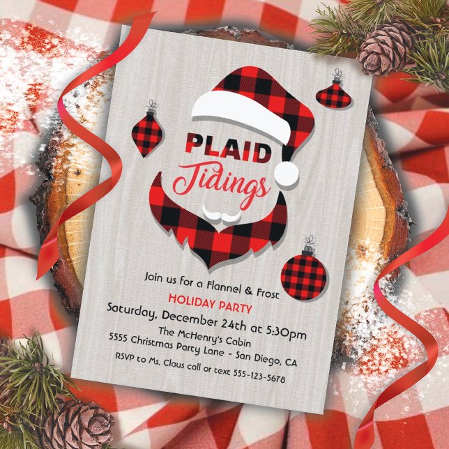 Invitation Plaid Tidings Flannel Santa Claus Noël Party (Créateur téléchargé)