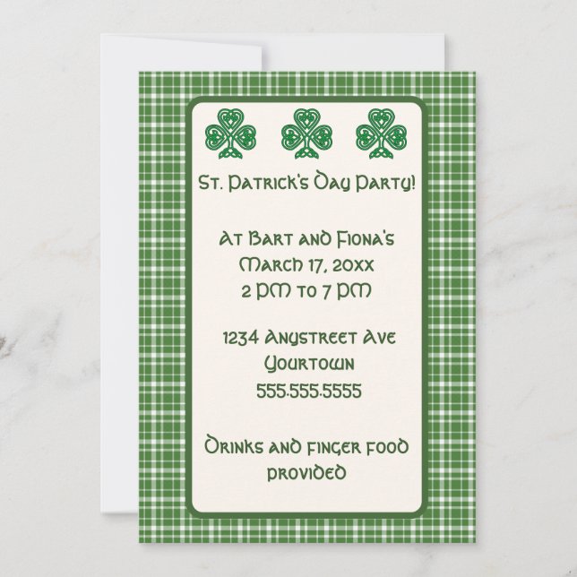 Invitation Plaid vert et Shamrocks verts St. Patrick's Day (Devant)