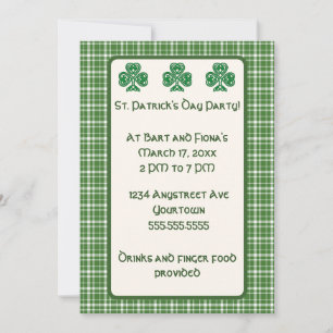 Invitation Plaid vert et Shamrocks verts St. Patrick's Day