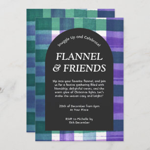 Invitation Plaid vert pourpre flanelle et amis Noël