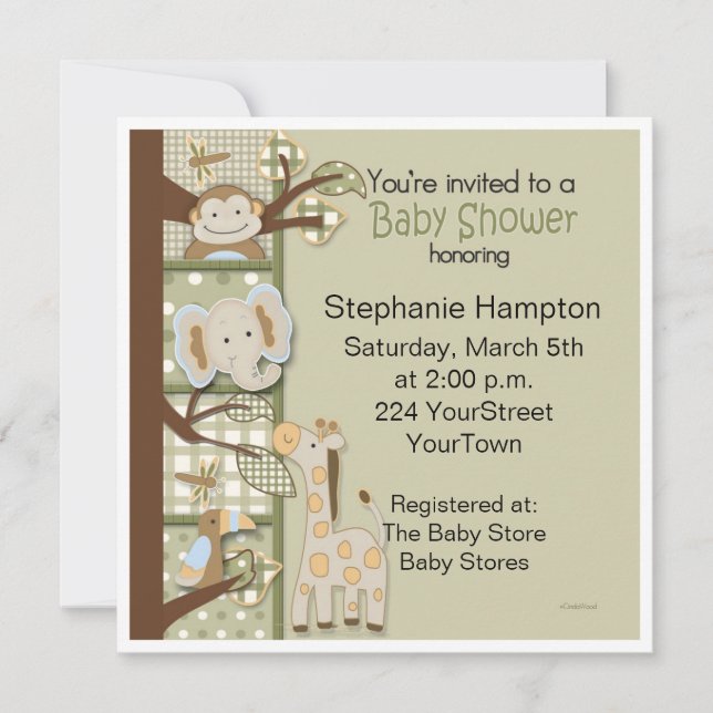 Invitation Plaids et Poka Dots Baby shower animal Safari (Devant)