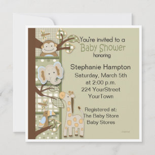 Invitation Plaids et Poka Dots Baby shower animal Safari