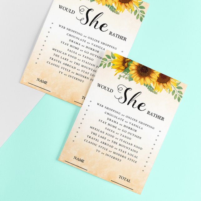 Invitation Plairait-elle Plutôt Sunflower Bridal Game Invitat (Créateur téléchargé)