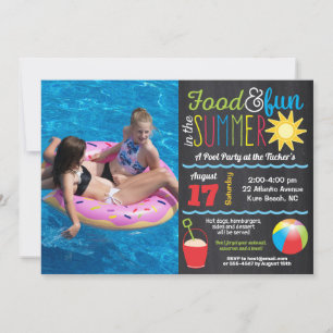 Invitation Plaisir au soleil Summer Pool Party Chalkboard Pho