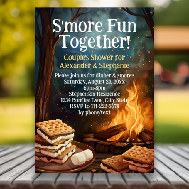 Invitation Plaisir avec les amis Bonfire Couples Douche (smore fun together i do bbq couples bridal shower invitations)