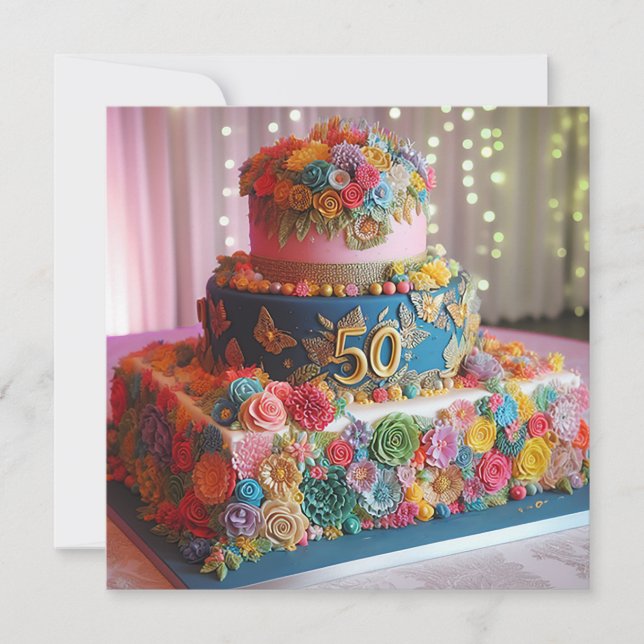 INVITATION PLAISIR COLORÉ 50E ANNIVERSAIRE MARIAGE CAKE (Devant)
