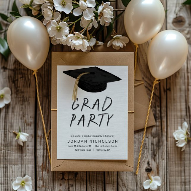 Invitation Plaisir "Grad Party" Moderne Cap Graduation (Créateur téléchargé)