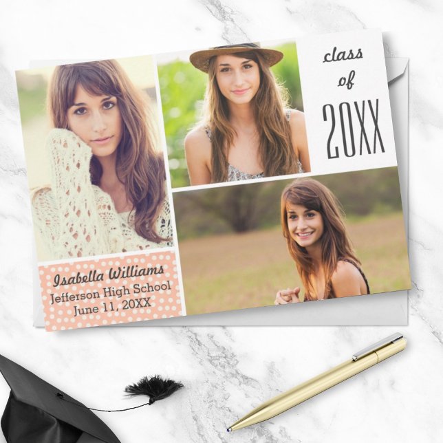 Invitation Plaisir Poeach Polka Dot 20XX Graduation Photo Col (Créateur téléchargé)