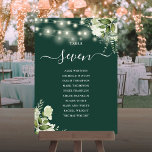 Invitation Plan d'assise Emerald Greenery Numéro de tableau<br><div class="desc">Ces élégantes lumières à cordes florales vert émeraude peuvent être personnalisées avec les numéros de table mariages de votre plan de séjour défini dans la typographie chic. Les cartes sont imprimées à l'avant et à l'arrière (recto double). Conçu par Thisisnotme©</div>