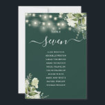 Invitation Plan d'assise Emerald Greenery Numéro de tableau<br><div class="desc">Ces élégantes lumières à cordes florales vert émeraude peuvent être personnalisées avec les numéros de table mariages de votre plan de séjour défini dans la typographie chic. Les cartes sont imprimées à l'avant et à l'arrière (recto double). Conçu par Thisisnotme©</div>