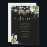 Invitation Plan d'assise en or noir Numéro de tableau<br><div class="desc">Ces élégantes lumières à cordes florales noires et dorées peuvent être personnalisées avec les numéros de table mariages de votre plan d'hôtes dans la typographie chic. Les cartes sont imprimées à l'avant et à l'arrière (recto double). Conçu par Thisisnotme©</div>