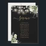 Invitation Plan d'assise en or noir Numéro de tableau<br><div class="desc">Ces élégantes lumières à cordes florales noires et dorées peuvent être personnalisées avec les numéros de table mariages de votre plan d'hôtes dans la typographie chic. Les cartes sont imprimées à l'avant et à l'arrière (recto double). Conçu par Thisisnotme©</div>