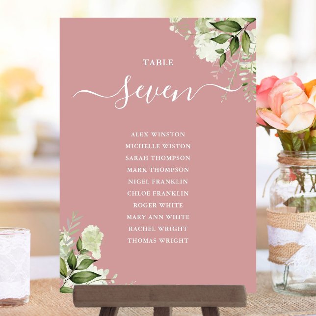 Invitation Plan d'assise florale Rose Dusty Numéro de tableau (Dusty Rose Floral Seating Plan Table Number)